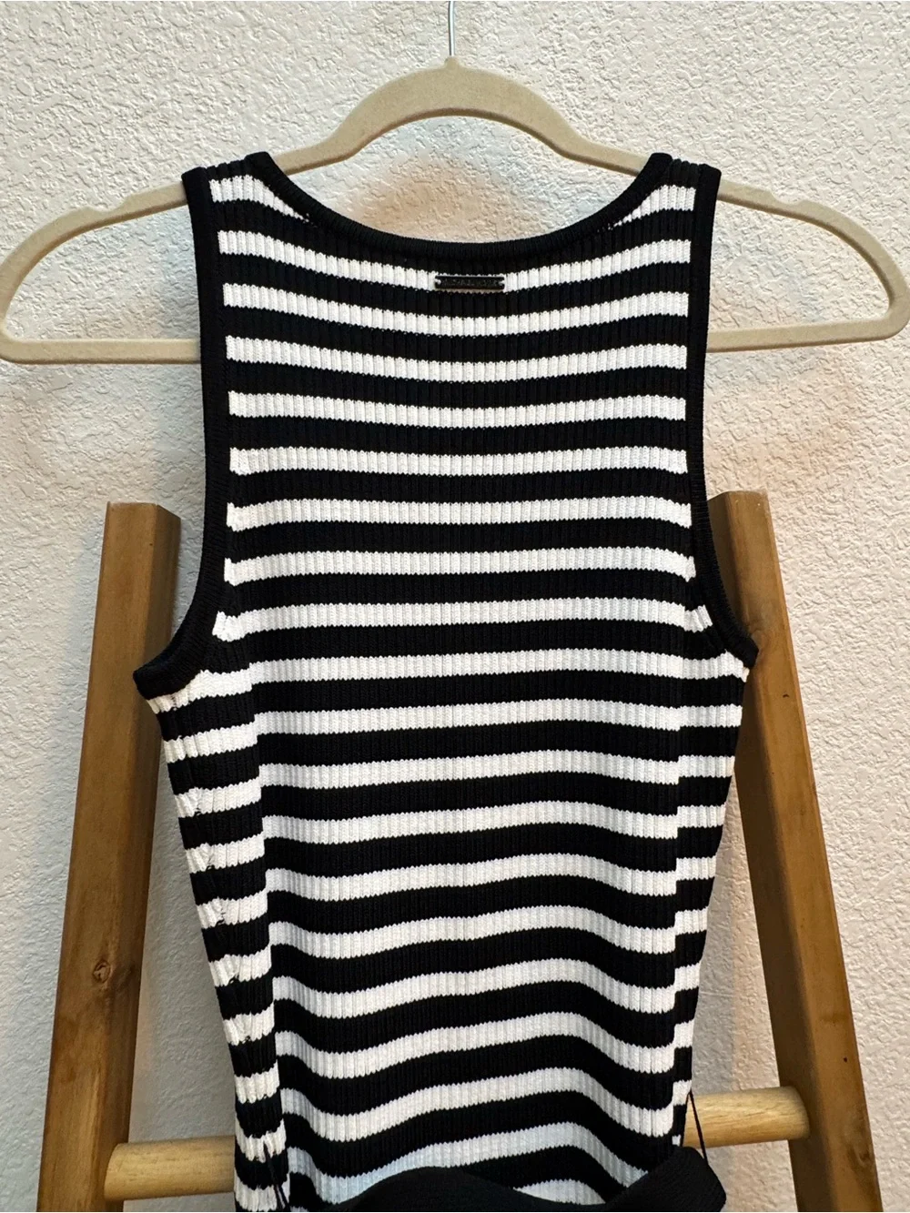 Michael Kors Black & White Striped Sleeveless Midi Dress with Belt